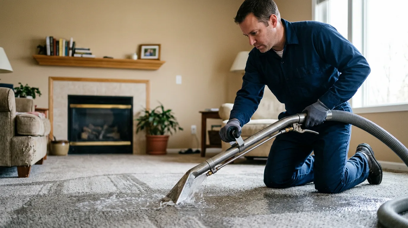Water damage restoration technician working near Strasburg, IL